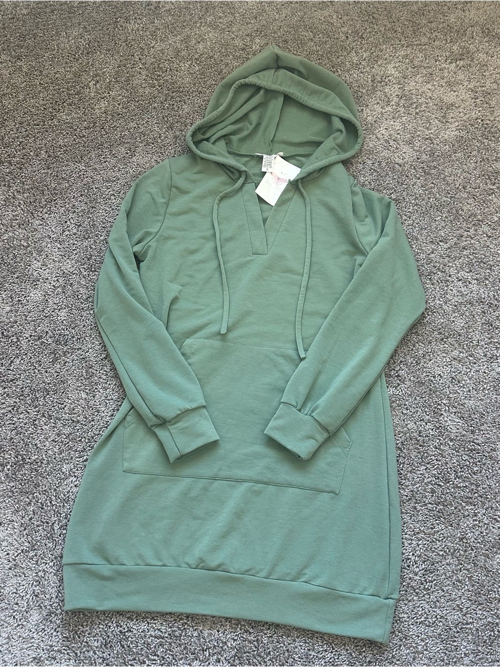 Long-Sleeve Sage Green Hooded Sweatshirt Dress